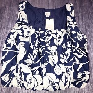 a new day Navy and White Floral Tank Top